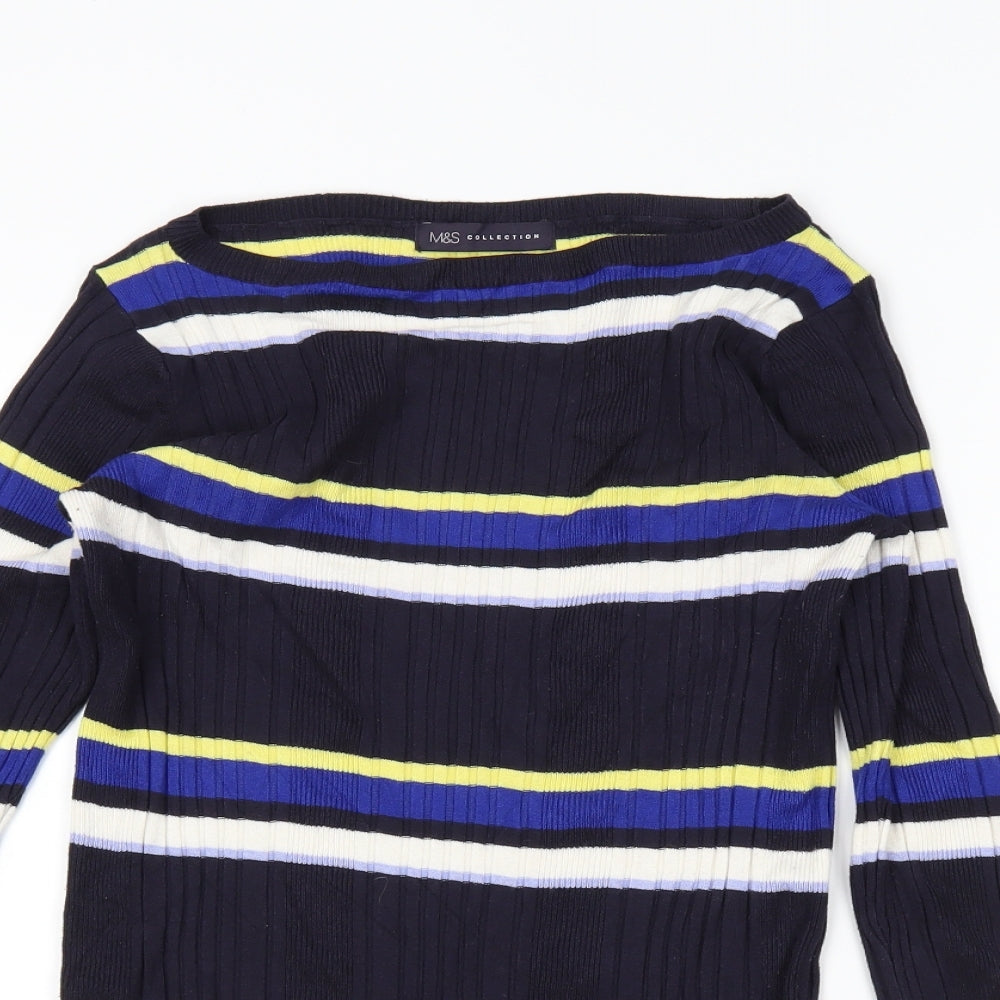 M&S Womens Black Striped  Pullover Jumper Size 12