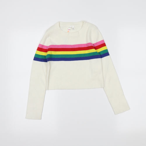 Malibu Girls Ivory Striped  Pullover Jumper Size M