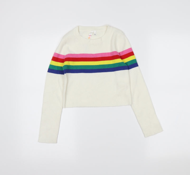 Malibu Girls Ivory Striped  Pullover Jumper Size M
