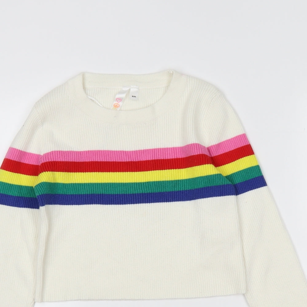 Malibu Girls Ivory Striped  Pullover Jumper Size M