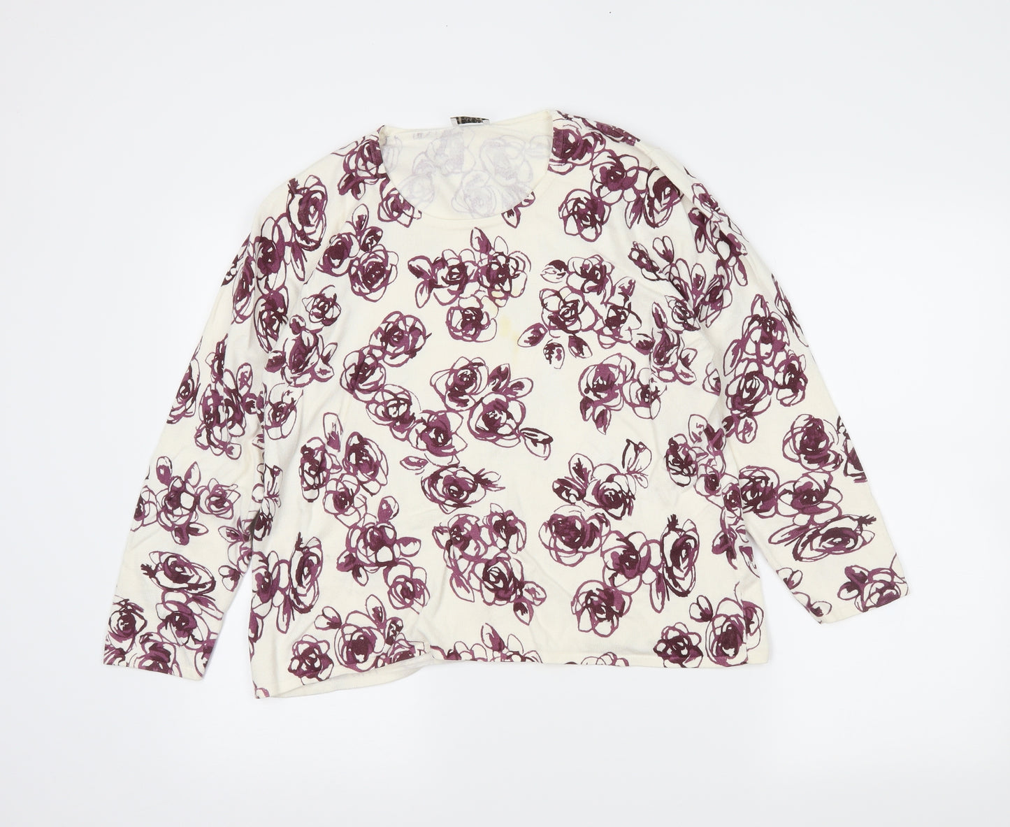 eatsex Womens White Floral  Pullover Jumper Size 18