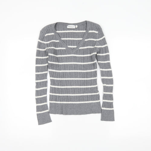 Yessica Womens Grey Striped  Tunic Jumper Size L