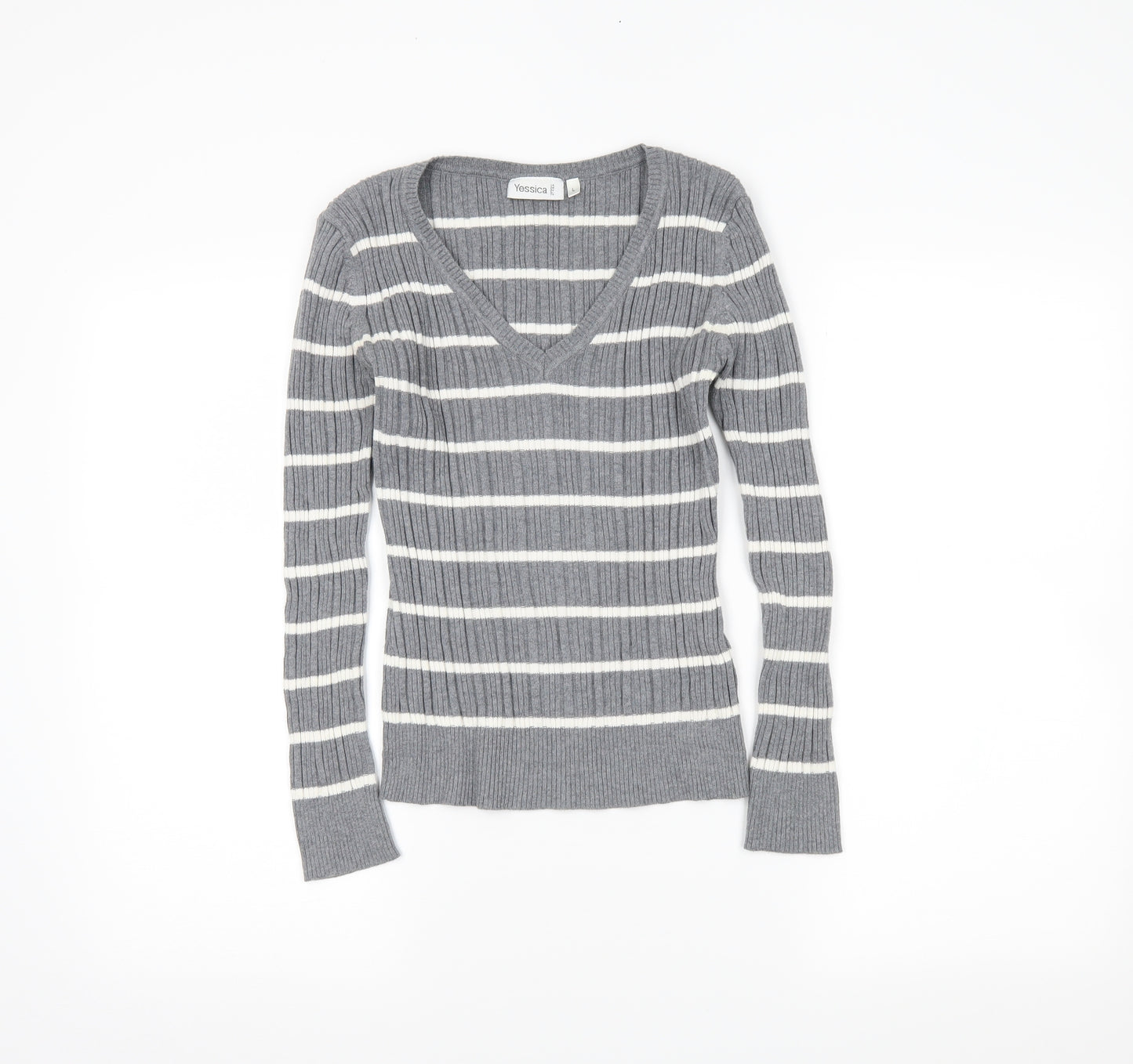 Yessica Womens Grey Striped  Tunic Jumper Size L