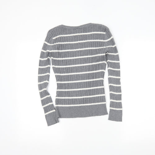 Yessica Womens Grey Striped  Tunic Jumper Size L