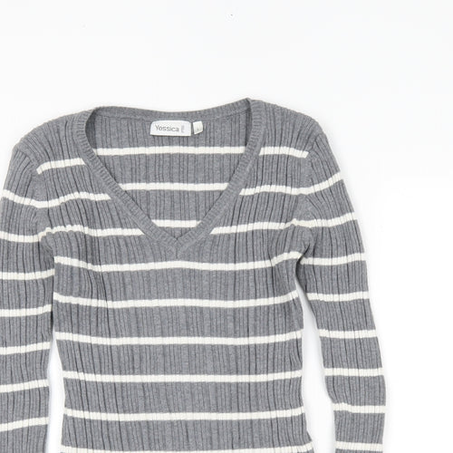 Yessica Womens Grey Striped  Tunic Jumper Size L