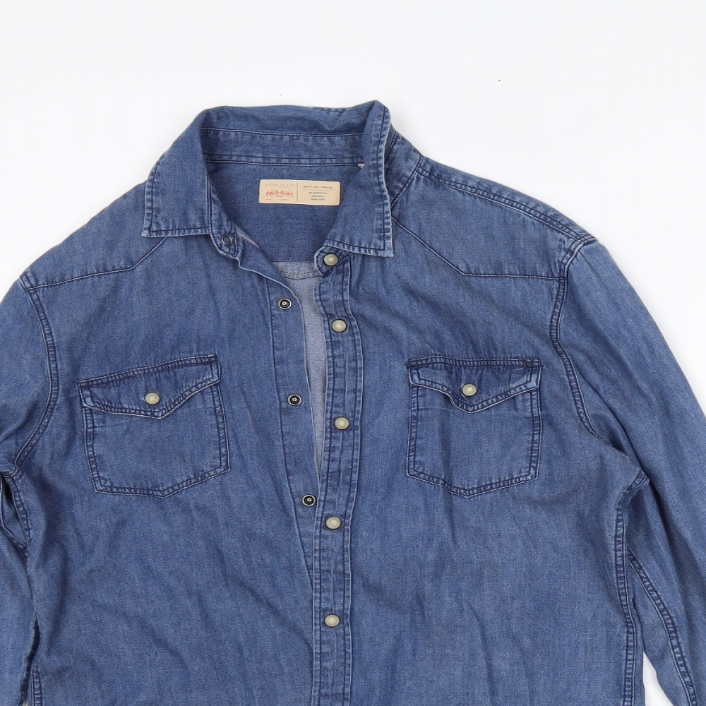 River Island Mens Blue    Button-Up Size M