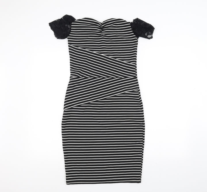 Dreams Womens Black Striped Pencil Dress Size 10