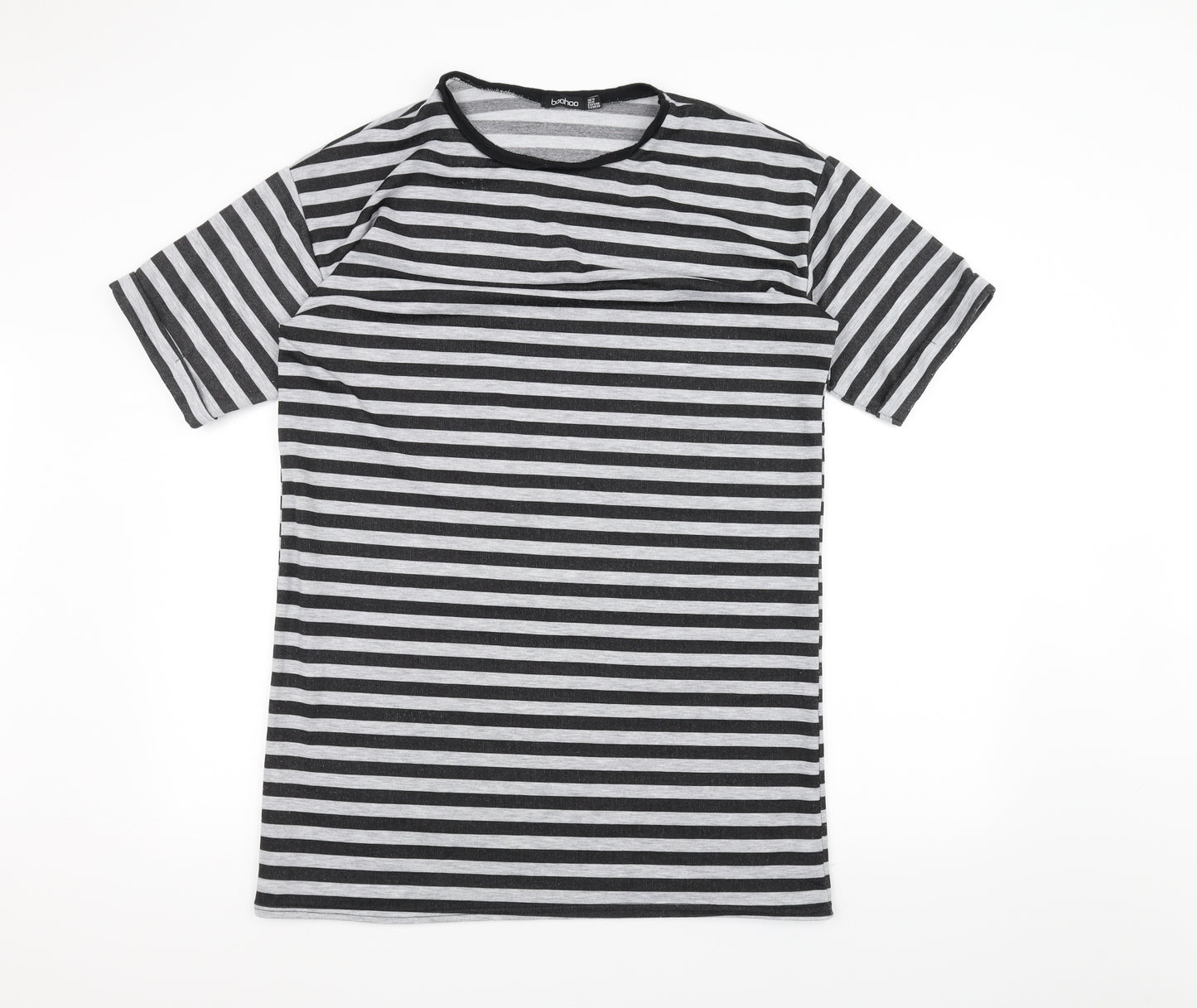 Boohoo Womens Black Striped  Basic T-Shirt Size 12