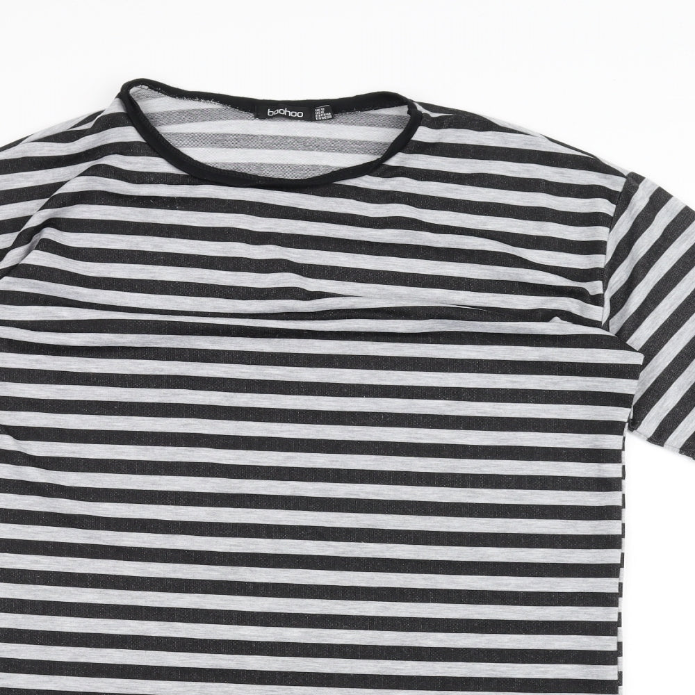 Boohoo Womens Black Striped  Basic T-Shirt Size 12
