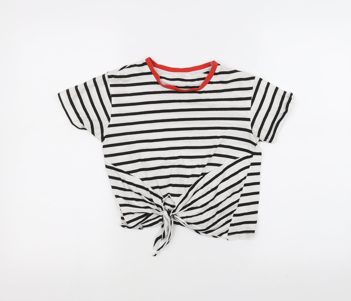 Candy Couture Womens White Striped  Cropped T-Shirt Size 10