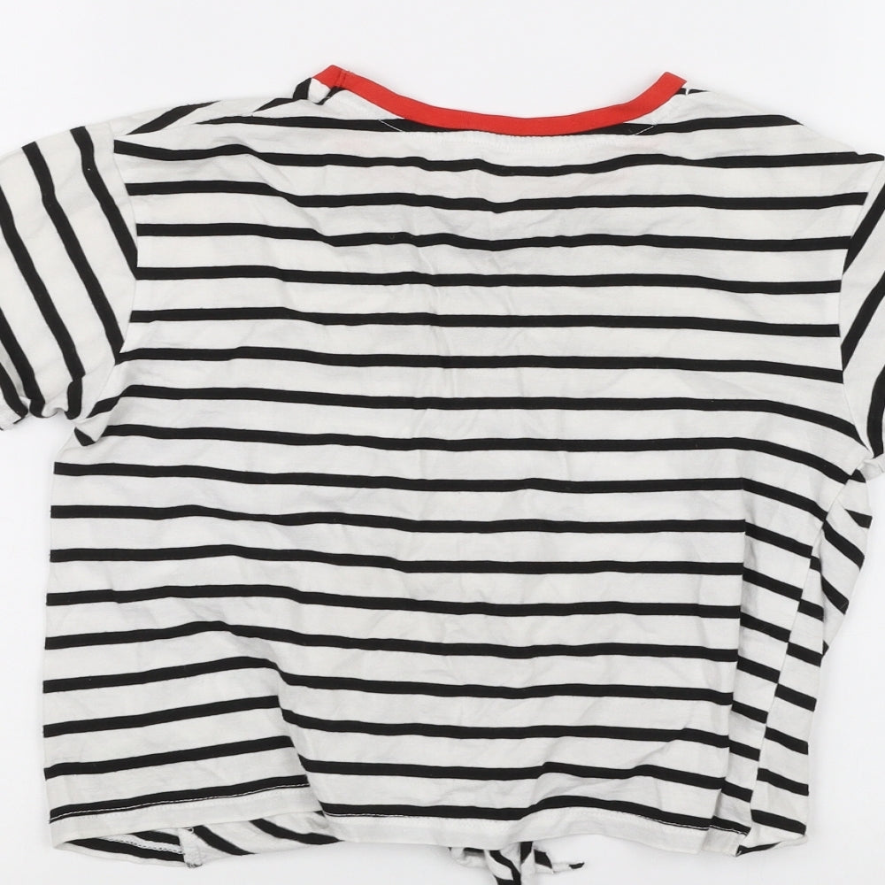 Candy Couture Womens White Striped  Cropped T-Shirt Size 10