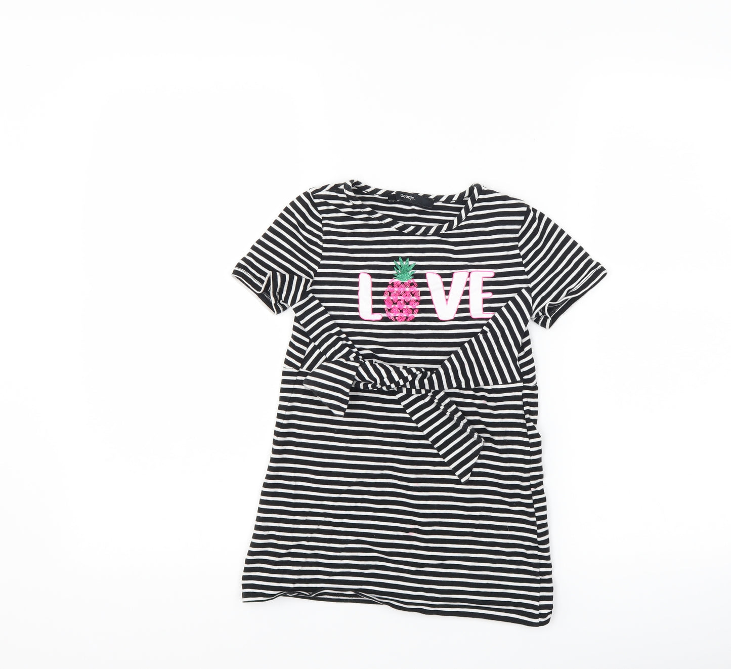 George Girls Black Striped  T-Shirt Dress  Size 4-5 Years  - pineapple love