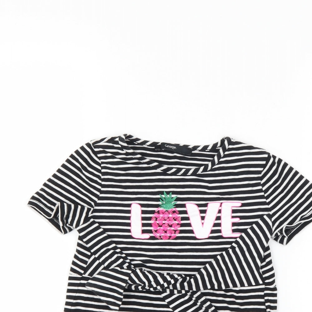 George Girls Black Striped  T-Shirt Dress  Size 4-5 Years  - pineapple love