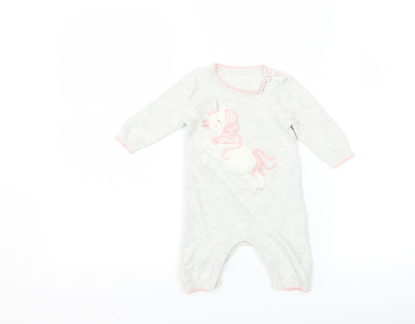 George Girls Grey   Babygrow One-Piece Size 0-3 Months  - Unicorns