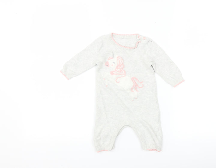George Girls Grey   Babygrow One-Piece Size 0-3 Months  - Unicorns