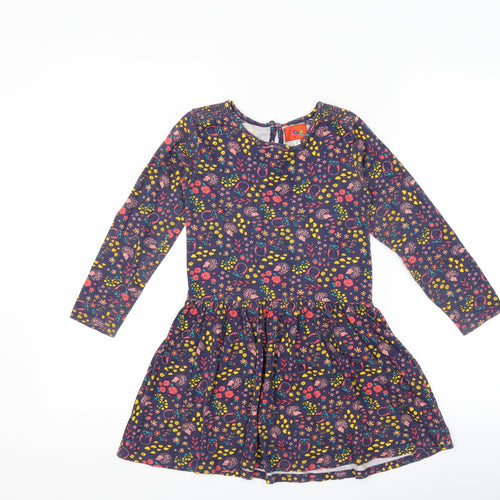 Preworn Girls Blue Floral  A-Line  Size 5-6 Years  - Woodland Animals