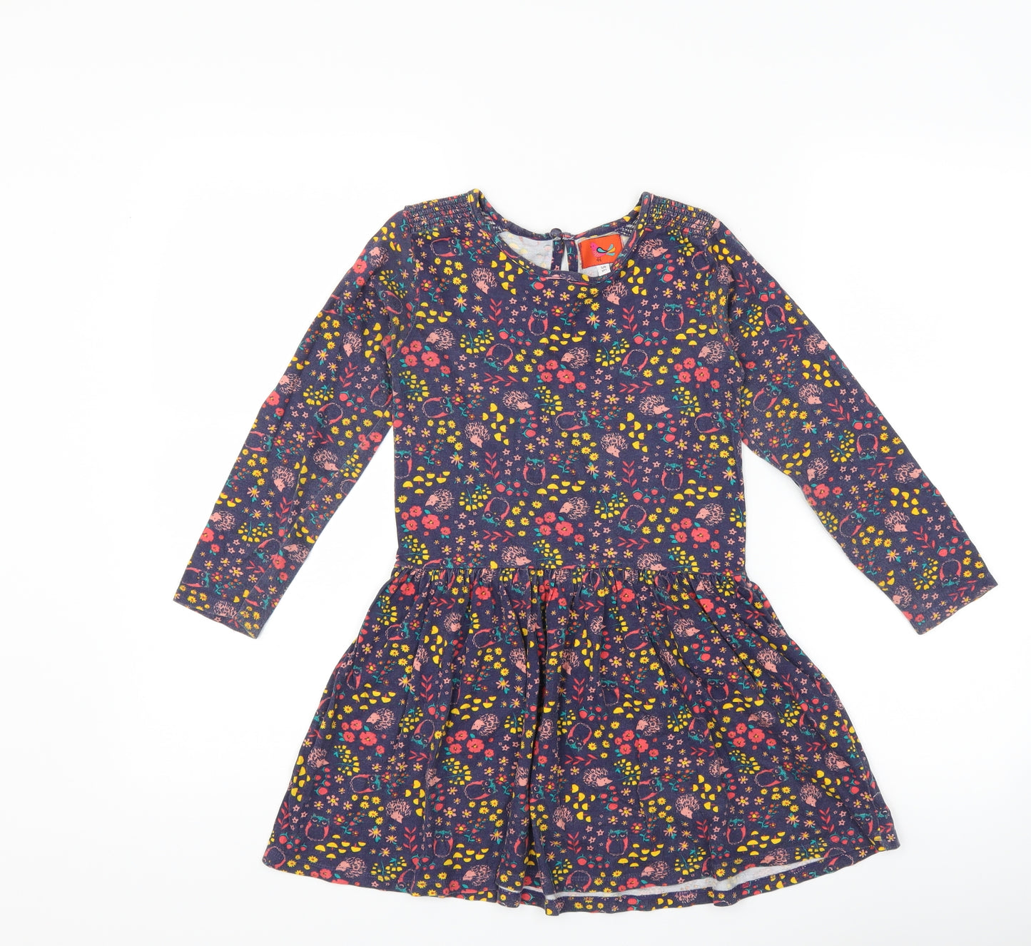 Preworn Girls Blue Floral  A-Line  Size 5-6 Years  - Woodland Animals