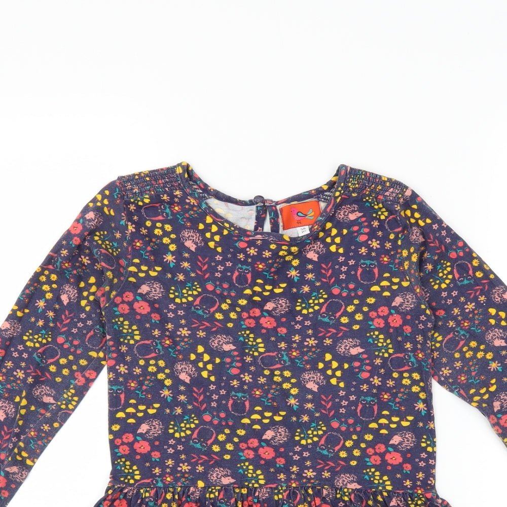 Preworn Girls Blue Floral  A-Line  Size 5-6 Years  - Woodland Animals