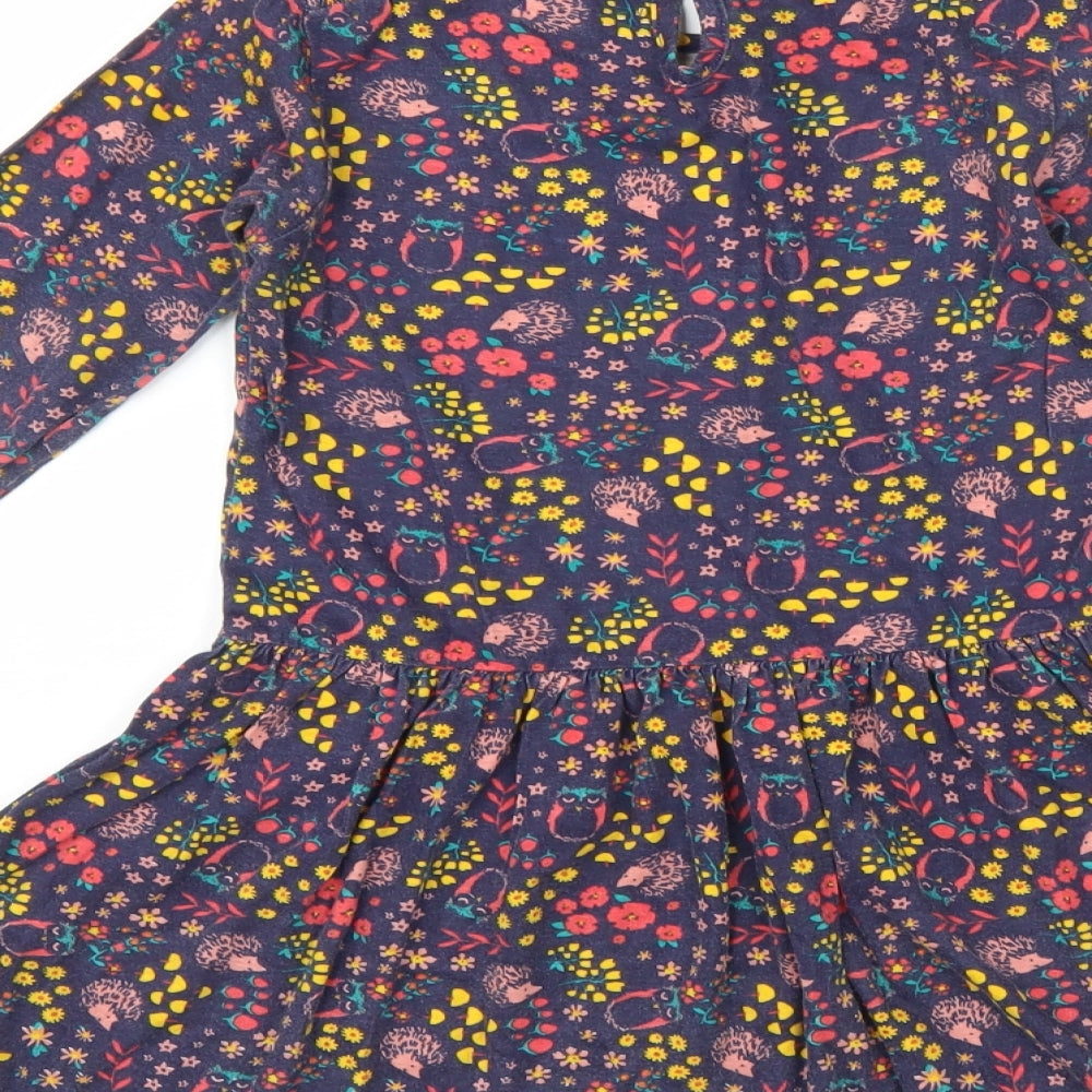 Preworn Girls Blue Floral  A-Line  Size 5-6 Years  - Woodland Animals