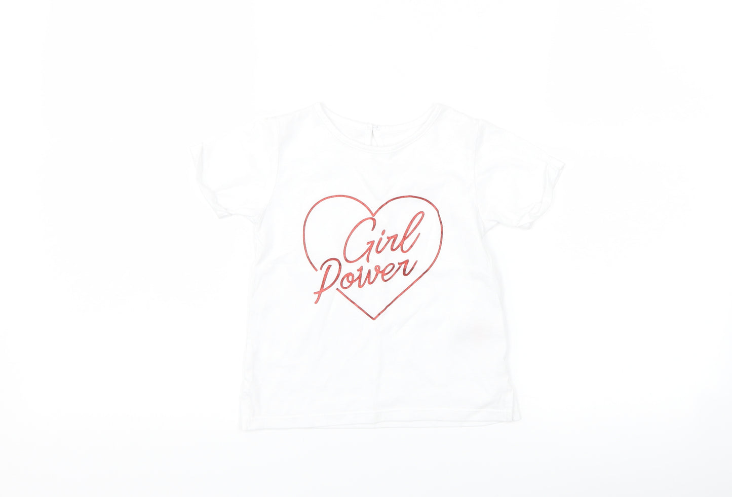 Matalan Girls White   Basic T-Shirt Size 2-3 Years  - girl power