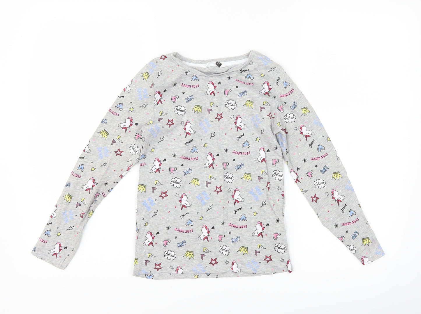 pep & Co Girls Grey   Basic T-Shirt Size 7-8 Years  - unicorn