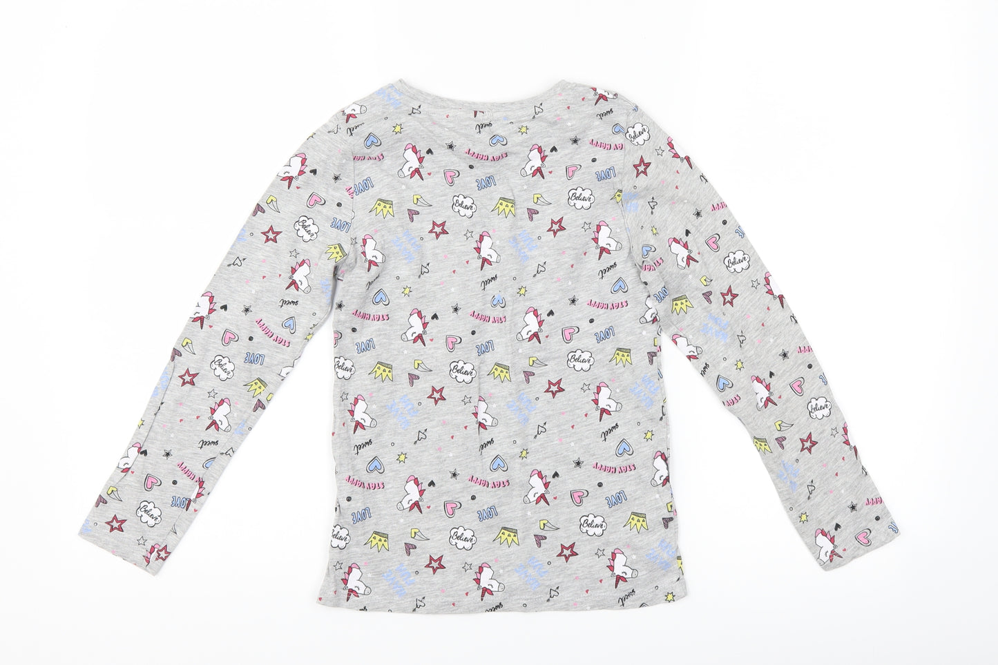 pep & Co Girls Grey   Basic T-Shirt Size 7-8 Years  - unicorn