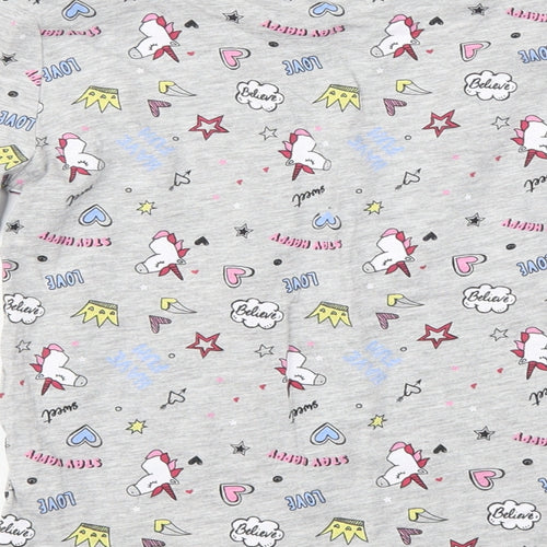 pep & Co Girls Grey   Basic T-Shirt Size 7-8 Years  - unicorn
