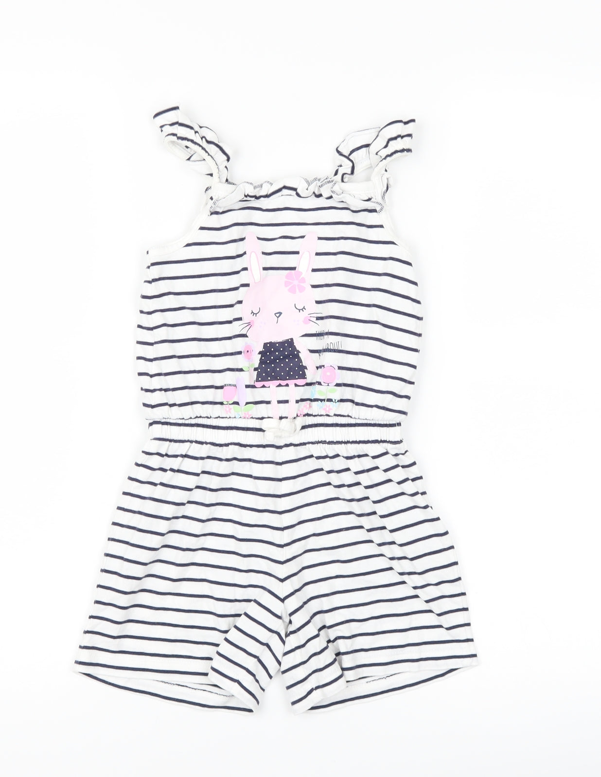 George Girls White Striped  Playsuit One-Piece Size 4-5 Years  - bunny