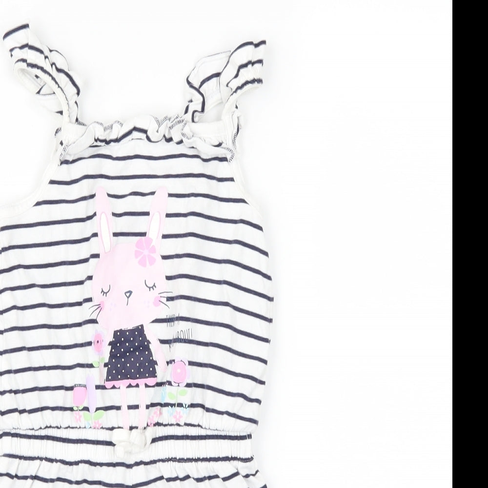 George Girls White Striped  Playsuit One-Piece Size 4-5 Years  - bunny
