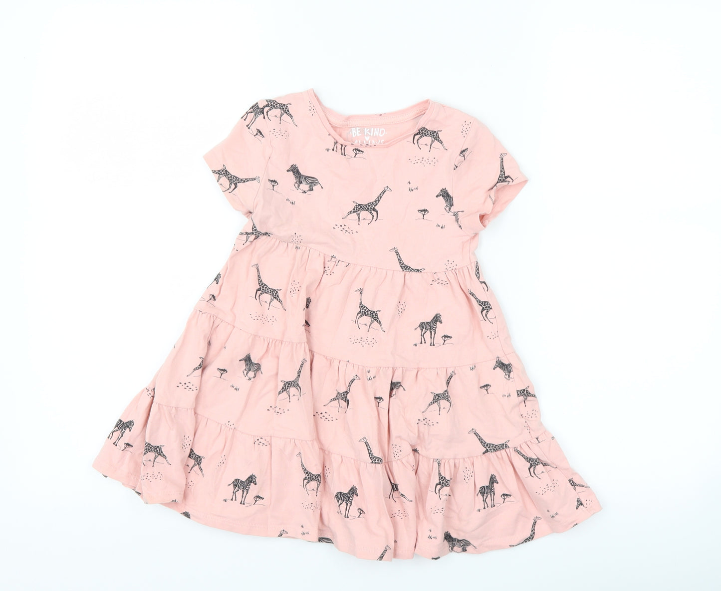 F&F Girls Pink   T-Shirt Dress  Size 4-5 Years  - wild animals