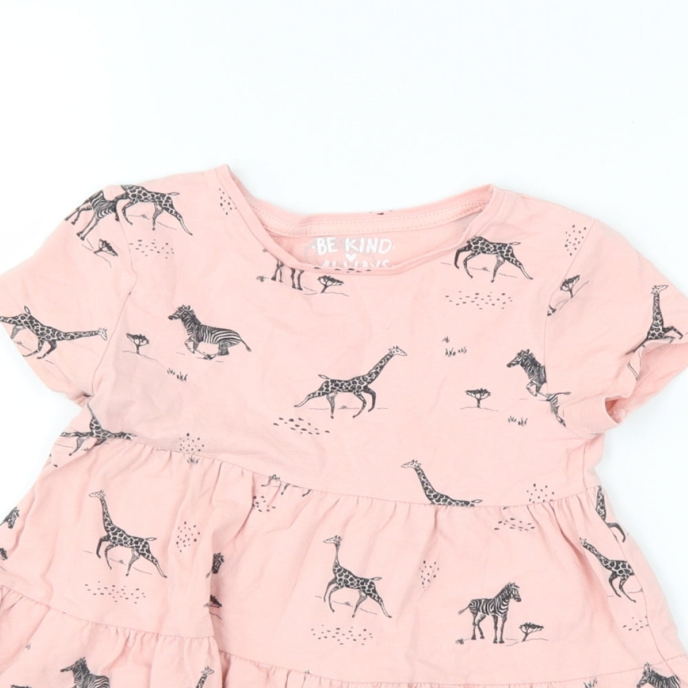 F&F Girls Pink   T-Shirt Dress  Size 4-5 Years  - wild animals