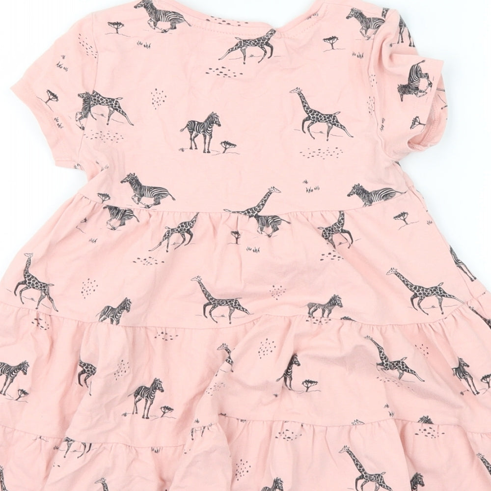 F&F Girls Pink   T-Shirt Dress  Size 4-5 Years  - wild animals