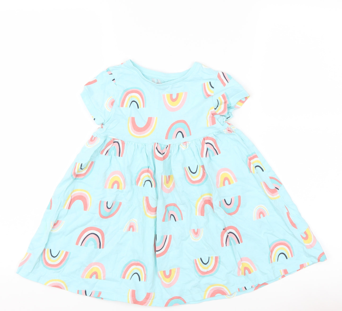 F&F Girls Blue   T-Shirt Dress  Size 4-5 Years  - rainbow
