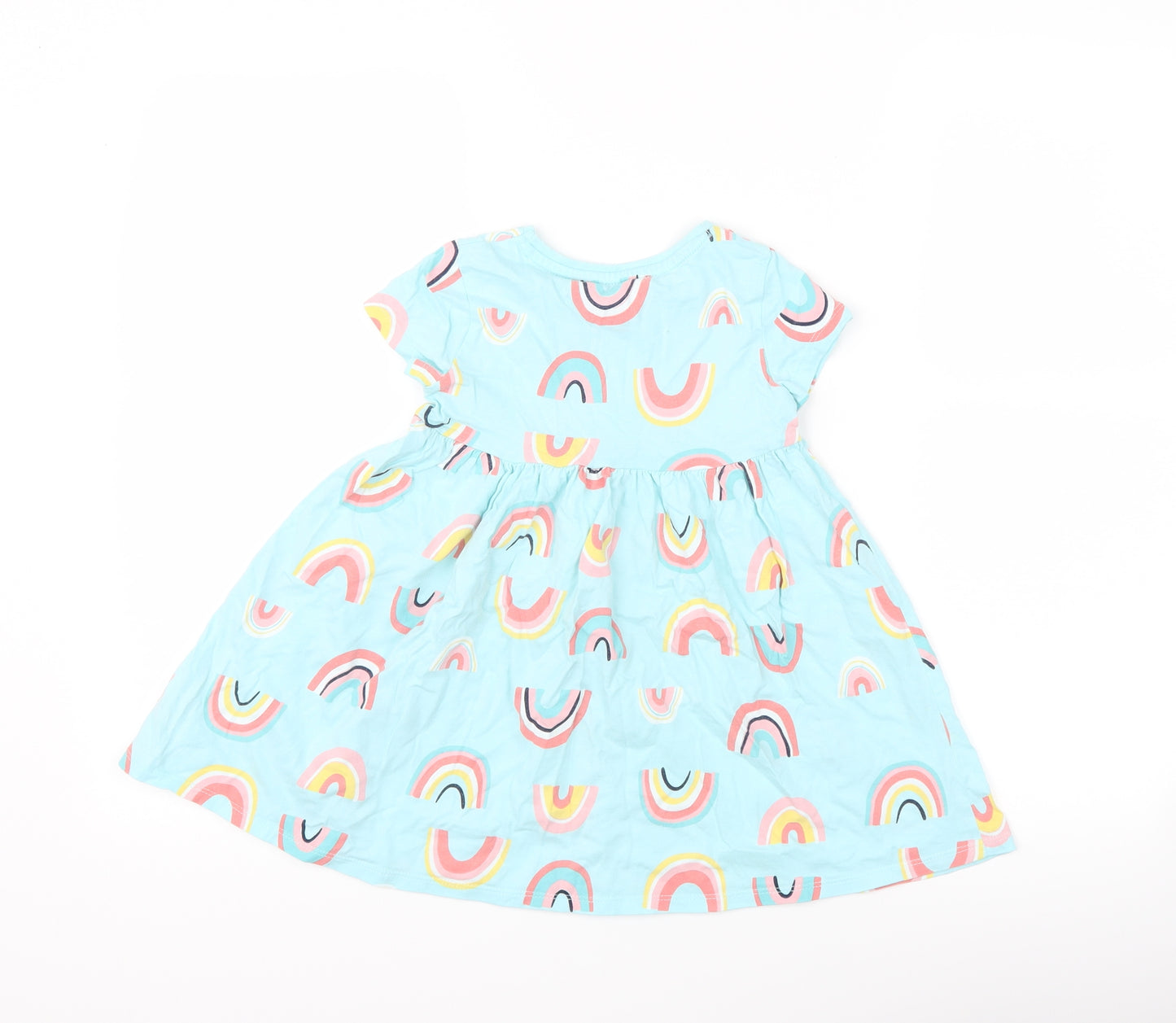 F&F Girls Blue   T-Shirt Dress  Size 4-5 Years  - rainbow
