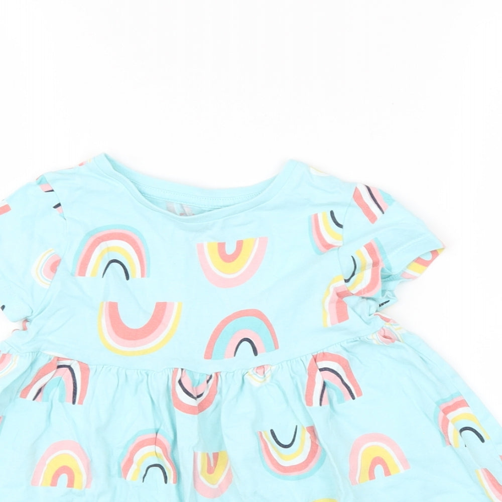 F&F Girls Blue   T-Shirt Dress  Size 4-5 Years  - rainbow