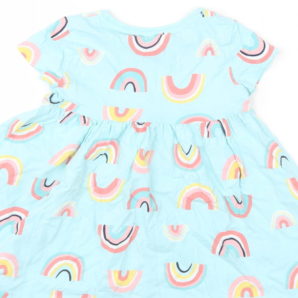 F&F Girls Blue   T-Shirt Dress  Size 4-5 Years  - rainbow
