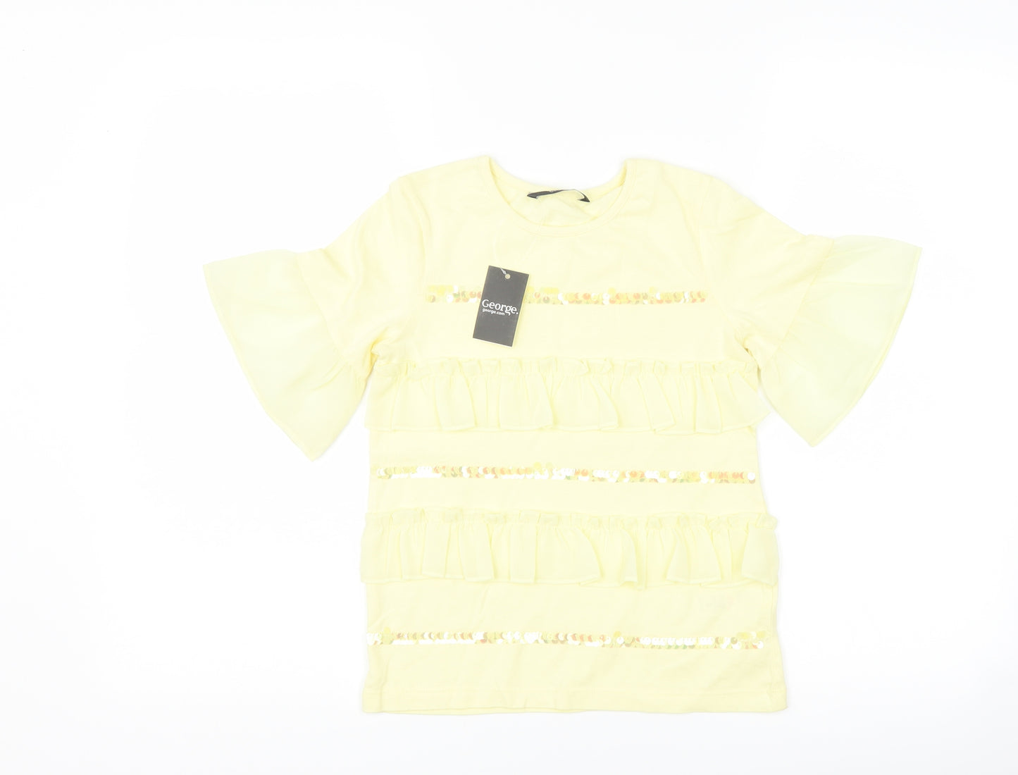 George Girls Yellow Striped  Basic T-Shirt Size 7-8 Years