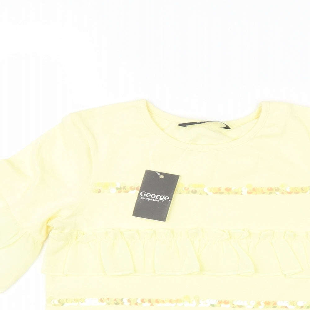 George Girls Yellow Striped  Basic T-Shirt Size 7-8 Years