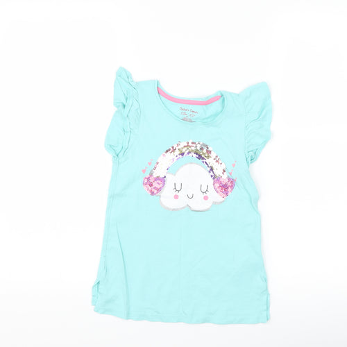 Chelsea's corner Girls Blue   Basic T-Shirt Size 6-7 Years  - rainbow