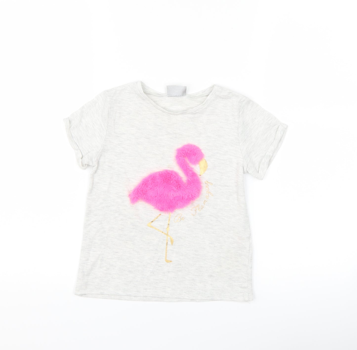 Matalan Girls Grey   Basic T-Shirt Size 5 Years  - flamingo
