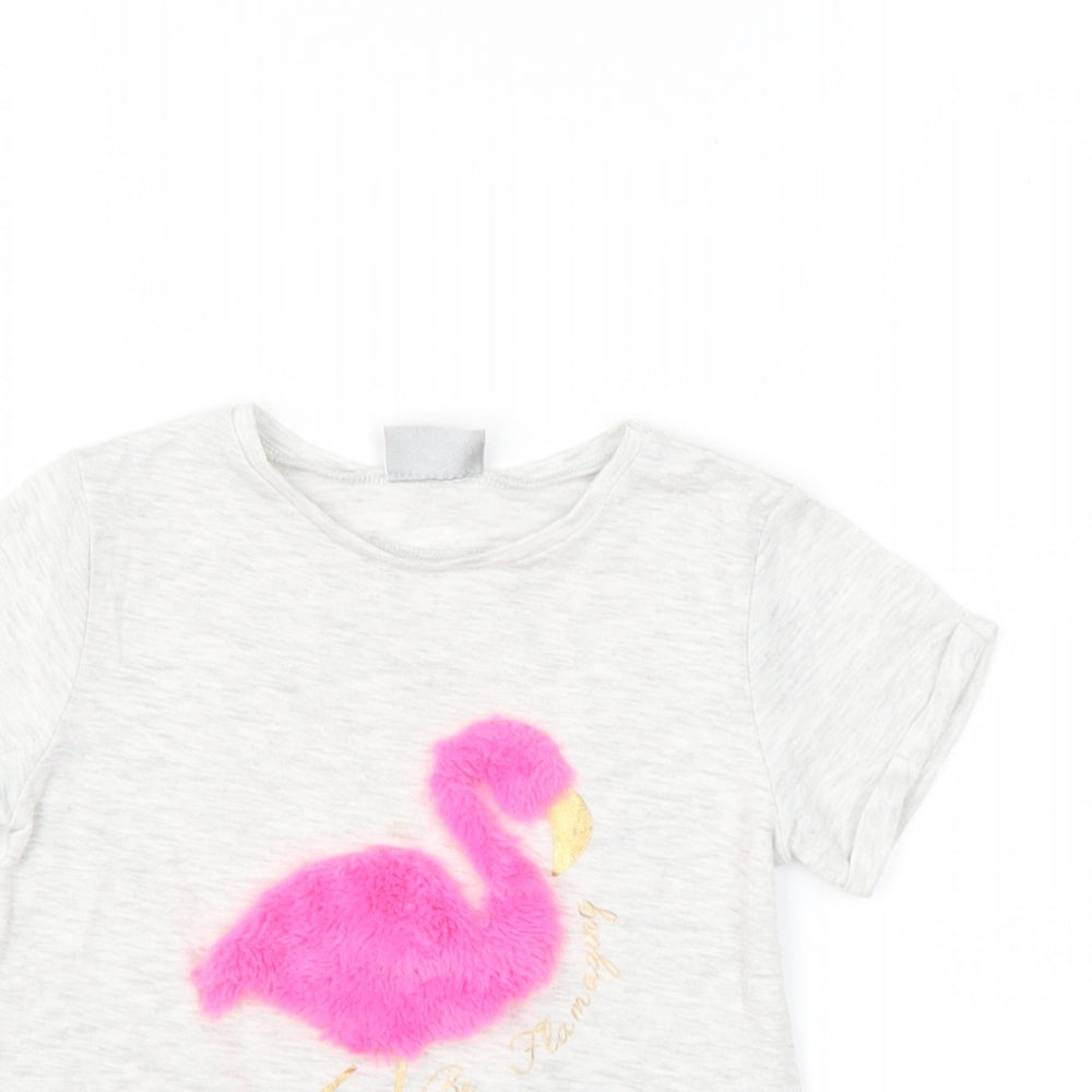 Matalan Girls Grey   Basic T-Shirt Size 5 Years  - flamingo