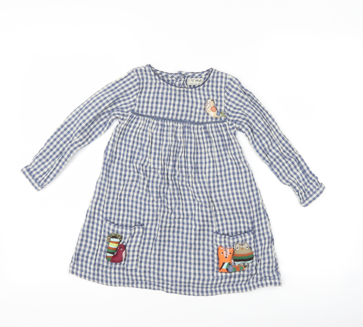 NEXT Girls Blue Check  A-Line  Size 3-4 Years  - Woodland Animals