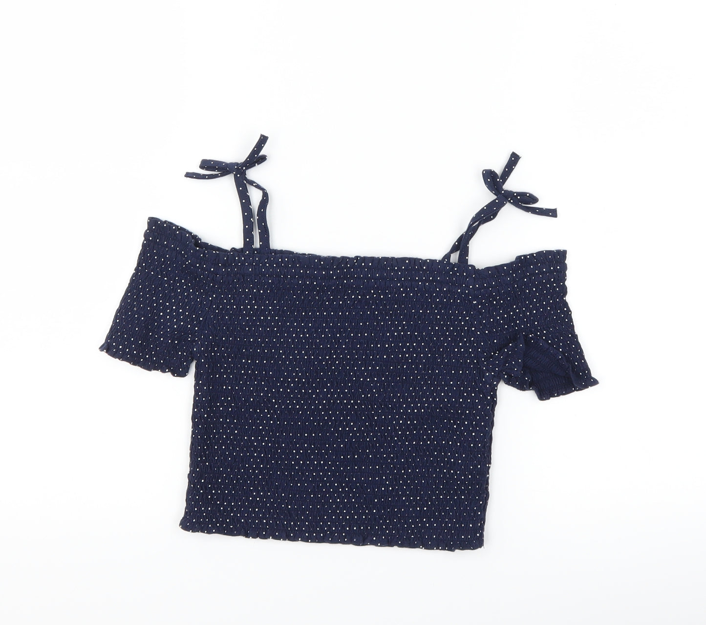 George Girls Blue Polka Dot  Cropped T-Shirt Size 6-7 Years  - Cut Out Shoulder