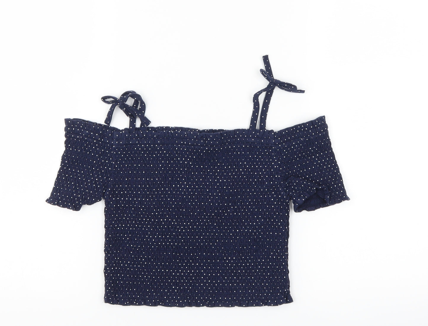 George Girls Blue Polka Dot  Cropped T-Shirt Size 6-7 Years  - Cut Out Shoulder