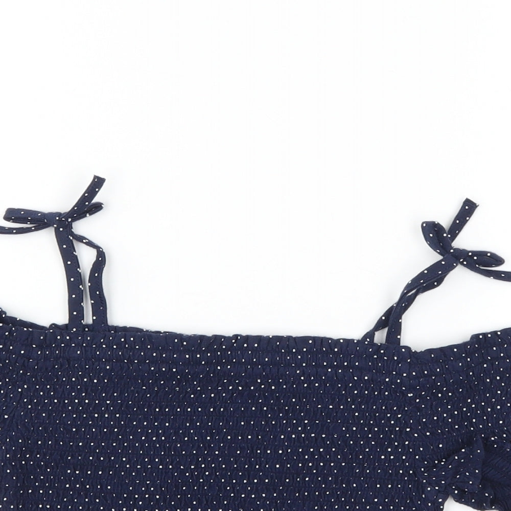 George Girls Blue Polka Dot  Cropped T-Shirt Size 6-7 Years  - Cut Out Shoulder