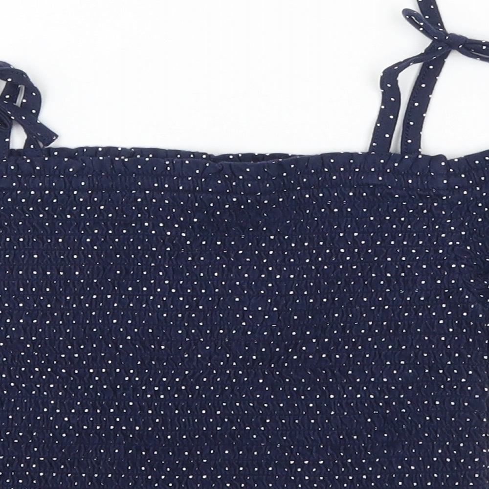 George Girls Blue Polka Dot  Cropped T-Shirt Size 6-7 Years  - Cut Out Shoulder