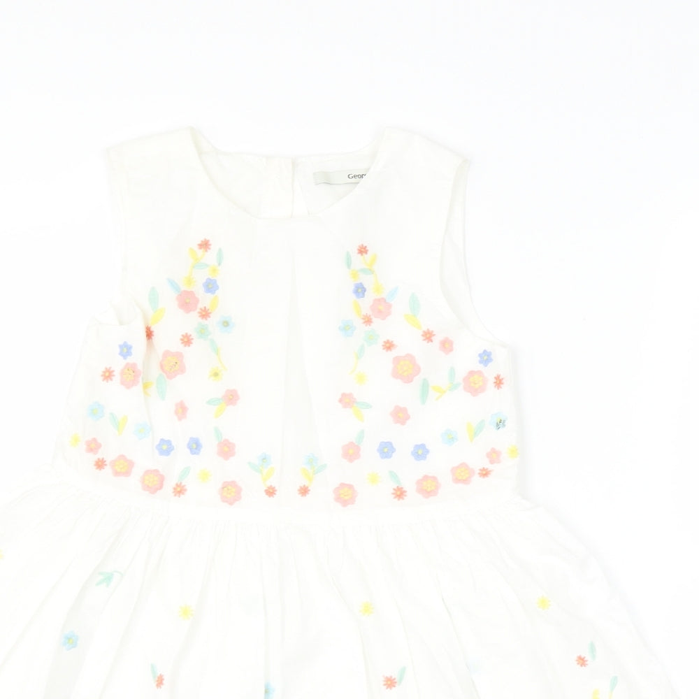 George Girls White Floral  A-Line  Size 5-6 Years