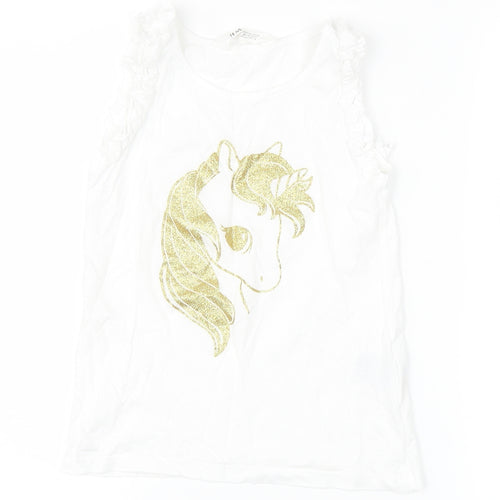 H&M Girls White   Basic T-Shirt Size 7-8 Years  - unicorn