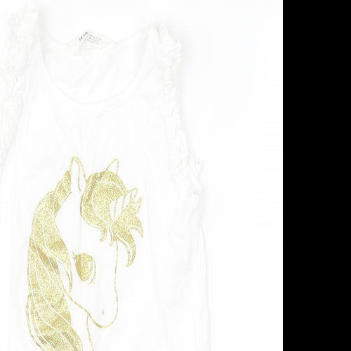 H&M Girls White   Basic T-Shirt Size 7-8 Years  - unicorn