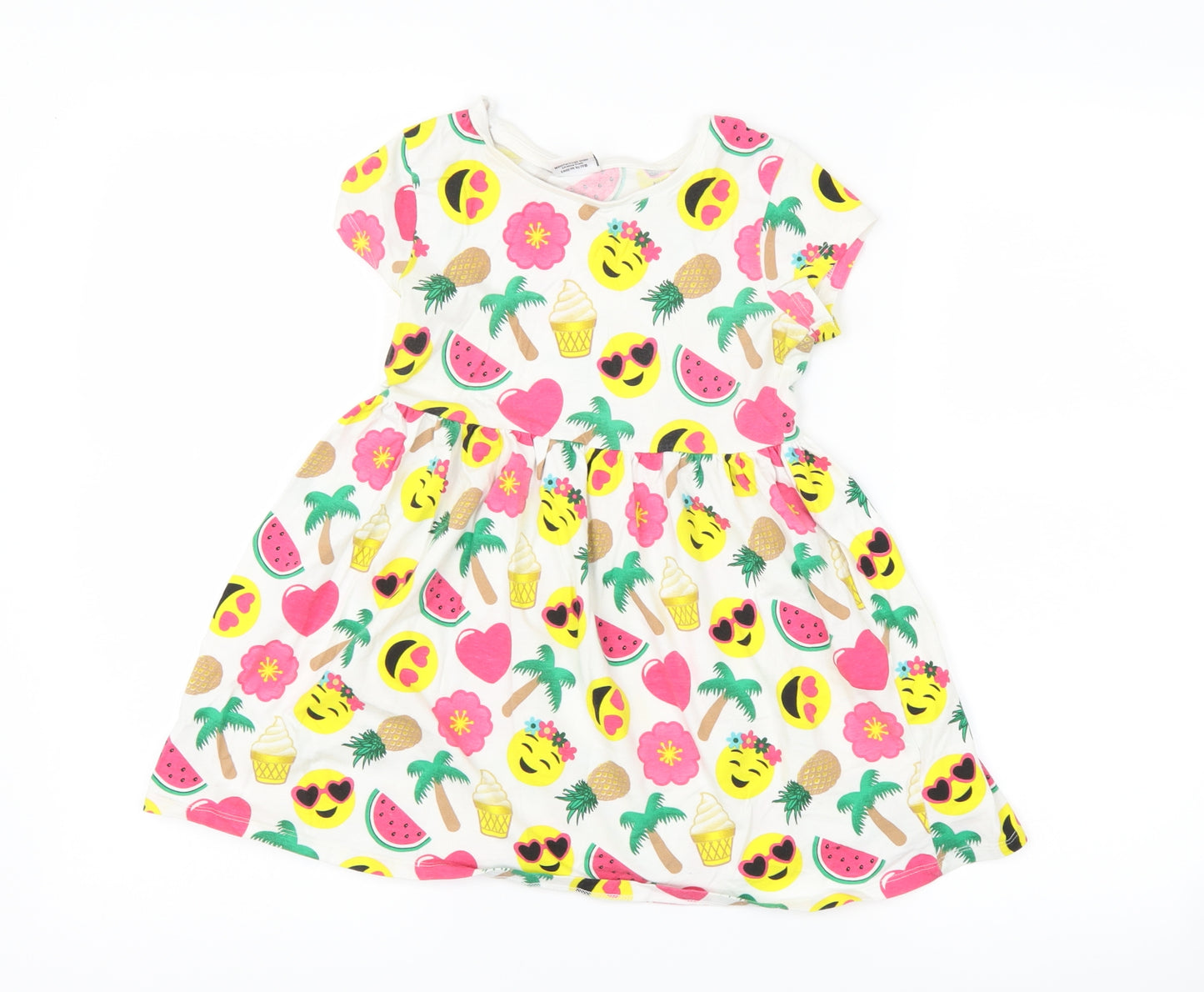Matalan Girls White Floral  A-Line  Size 5 Years  - summer emoji